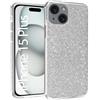 N NEWTOP 3in1 Cover Compatibile Apple iPhone 15 Plus, Custodia Case GLITTER Brillantini Paper Interno Bling TPU + PC Flessibile Morbida Case Posteriore Lucida Protezione Fotocamera (Nero)