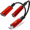 CELLONIC Adattatore da USB C a Jack per cuffie e ricarica, ricarica rapida 2in1 60W, adattatore USB C con jack da 3,5 mm per Sumsung S23/S23 Ultra/S22Ultra, iPad,HuaweiP40, tablet e notebook - Rosso