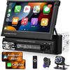 Hikity CarPlay Autoradio 1 Din con Manuale Flip Out Schermo da 7 Pollici Touchscreen Radio con Android Auto Supporto Bluetooth USB/TF/AUX+Retrocamera
