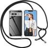 ISOI Custodia con corda per Google Pixel 8, custodia trasparente TPU morbido silicone case con cinturino pendente regolabile collana cinturino da collo catena cordino, nero