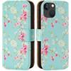 32ndShop 32nd Serie Floreale 3.0 - Custodia a Portafoglio in Pelle PU per Apple iPhone 15 (6.1), Case con Slot per Sched di Blocco RFID, Chiusura Magnetica e Supporto integrato - Primavera Blu