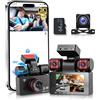 VECHTEL 2K Dashcam per auto anteriore e posteriore con WiFi,4* Dash Cam 1080P Telecamera per auto con schermo IPS da 3 pollici, visione notturna,sensore G,protezione a 360 gradi,con scheda SD da 64 GB