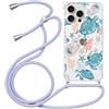 Yirlbey Cover per iPhone 16 Pro Max 6,9 con Cordino, Custodia Trasparente con Tartarughe Marine Disegni Aesthetic Laccio Tracolla Corda, Protective Case Rigida Collana Antiurto Sottile per Ragazza