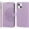 Cavor Cover Compatibile con iPhone 14 Plus con Cordino,Flip Fiori Portafoglio Custodia in Pelle,[4 Slots][Magnetica],Custodia Cover con Laccio Compatibile con iPhone 14 Plus - Viola