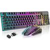 UrChoiceLtd T3 Wireless Set tastiera e Mouse, arancione retroilluminato Tastiera da gioco 2.4G ricaricabile con sensazione meccanica+mouse da gioco LED 2400 DPI+tappetini per mouse da gioco (nero/arancione)