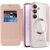 IMEIKONST Cover Magnetica per Samsung Galaxy A35 5G con Slot per Carte, [Compatibile con MagSafe] [Blocco RFID] Custodia Portafoglio Flip Antiurto Trasparente Case per Samsung A35 5G. Rosa JDCX