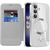 IMEIKONST Cover Magnetica per Samsung Galaxy S25 con Scomparto per Carte, [Compatibile con MagSafe] [Blocco RFID] Custodia in Pelle PU Trasparente Case per Samsung S25. Grigio JDCX