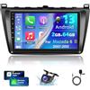 NHOPEEW Stereo auto Android 2+64G per Mazda 6 WagonⅡ2.0 2007-2012 con Carplay Senza fili e Android Auto - Radio touchscreen da 9 pollici con WiFi GPS EQ 28 temi desktop + Telecamera di backup AHD e microfono