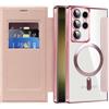 IMEIKONST Cover Magnetica per Samsung Galaxy S23 Ultra con Slot per Carte, [Compatibile con MagSafe] [Blocco RFID] Custodia Portafoglio Flip Antiurto Trasparente Case per Samsung S23 Ultra. Rosa JDCX