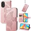 JIUNINE Cover per OPPO A38 4G / OPPO A18 4G, Custodia Interno TPU Antiurto Portafoglio con Disegni di Farfalla [Carta Fessura] [Supporto Stand] Cover Libro in PU Pelle per OPPO A38 4G, Oro rosa