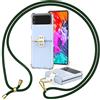 NALIA Cover Chiaro con Cordino compatibile con Samsung Galaxy Z Flip4 Custodia, Trasparente Copertura con Anello & Banda da Appendere al Collo, Dorso Rigido & Bordi Silicone, Colore:Verde Scuro