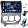 NHOPEEW Autoradio 2+64G per Mazda 5 2005-2010 - Carplay senza fili e Android Auto - Stereo Android 13 da 9 pollici con WiFi EQ GPS Mirror Link FM RDS + Telecamera posteriore AHD e microfono