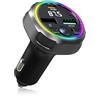 Paicreate Trasmettitore FM Bluetooth Auto Trasmettitore Audio Con Clip Supporto Ricarica Rapida USB C PD 30W + QC3.0 48W Per Riproduzione Musica E Chiamate Vivavoce Microfono Riduzione Rumore Luce Anulare