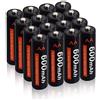 CITYORK Pile Ricaricabili AA 600mAh, Confezione da 16 AA Ni-MH Batterie Ricaricabili Bassa Autoscarica per Luci Solari da Giardino