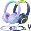 iClever HS22 - Cuffie per bambini con volume limitato di 94 dB, suono stereo, archetto regolabile, pieghevoli, cuffie per bambini per iPad e tablet Shool, da viaggio