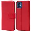 Verco custodia per iPhone 12 Mini [5.4], Case per Apple iPhone 12 Mini Cover PU Pelle Portafoglio Protettiva, Rosso