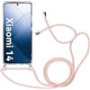 ÁRBOLORO Custodia con Corda per Xiaomi 14,Collana Cover Trasparente Silicone Custodia, Cover per Xiaomi 14 - Oro rosa
