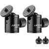 ARTCISE CB19 Panoramico CNC Mini Testa a Sfera per Treppiede con Attacco Contatto Caldo 1/4 Rimovibile, Supporto Rotazione 360° per Cellulari/DLSR/Flash, Portata di 6,6lb/3kg (confezione da 2)