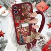 Krdvekm Cover con Cordino per iPhone 12 6,1'' Natale Collage, Silicone Rosso Custodia Aesthetic Christmas Print Femmina Mädchen Modello Disegni Collana Protezione Fotocamera Protettiva Case