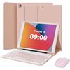 MAYPHY Custodia per tastiera con mouse per iPad 9a/8a/7a generazione 10,2, iPad Air 3/Pro 10,5, custodia rimovibile con portapenne, mouse wireless, layout UK, rosa