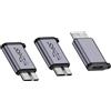WLGQ Adattatore USB 3.0 Micro B Maschio a USB-C Femmina 10Gbps - 3 Pack Grigio - Convertitore ad alta velocità per Hard Disk Esterno, SSD, Fotocamera - Alluminio rinforzato