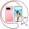 Sewutoyu Custodia Collana per Cellulare Compatibile con Google Pixel 9a - Cover Silicone TPU Protettiva Trasparente - Custodia indossabile per Collo - Case a Tracolla con Cordina, Rosa