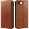 SHIELDON Custodia per iPhone SE 2020, Cover per iPhone 8, Custodia Portafoglio Vera Pelle Protezione Cover Cavalletto Stile Libro Slot Schede Chiusura Magnetica per iPhone SE2/8/7, Marrone retrò
