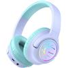 iClever Cuffie wireless bambini con luci LED, volume di sicurezza 74/85/94 dBA, 43 ore di riproduzione, audio stereo, type-C, cavo AUX, cuffie Bluetooth Bluetooth 5.3 per bambini
