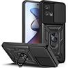 ESTH® Custodia per Motorola Moto G72 4G con Custodia per Fotocamera Scorrevole e Supporto ad Anello [Cover Paraurti Compatibile con Supporto Magnetico per Auto], Nero