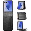 FTRONGRT Cover Compatibile con Samsung Galaxy Z Flip 7, PC + PU, Slot per Schede Multiple, Anti-Caduta, Custodia Protettiva Pieghevole Antiscivolo.Nero