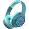 iClever Cuffie wireless bambini con luci LED, volume di sicurezza 74/85/94 dBA, 43 ore di riproduzione, audio stereo, type-C, cavo AUX, cuffie Bluetooth Bluetooth 5.3 per bambini