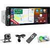 Inefala Autoradio Wireless Carplay 1 Din Compatibile con Android Auto, 6,9 Pollici Touchscreen Radio Auto Supporta Bluetooth Vivavoce Mirror Link FM USB Tipo-C EQ con Telecamera Posteriore