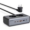 TESSAN Caricatore USB C, 6-in-1 Alimentatore con 2 prese CA, GaN PD 65W Caricabatteria Carica Rapida con interruttore, Presa USB con cavo di prolunga da 1,5 m per telefoni cellulari, tablet e laptop
