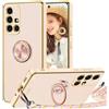 TVVTPU Cover per Samsung Galaxy A51 con Cordino e 360° Anello Supporto, Custodia Sottile Morbido Silicone TPU Antiurto Dorata Placcatura Protettiva Case con Regolabile Collana Tracolla, Rosa