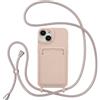 ZTOFERA Custodia a tracolla per iPhone 15 Plus (6,7 pollici) con porta carte, custodia per telefono in morbido silicone liquido con cinturino regolabile, collana con cordino per il collo, custodia