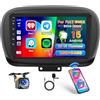 Hikity 2+64G Stereo Auto per FIAT 500X 2014-2020 senza fili Carplay Android Auto Mirror Link, 9 Pollici Android Stereo Radio Bluetooth con GPS WIFI FM/RDS EQ SWC MIC Telecamera Posteriore