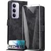 binandteam Cover a Libro per Xiaomi Redmi 15 4G (6.9) con Vetro Temperato,Custodia in Pelle PU Magnetica Flip Porta Carte Wallet Supporto Portafoglio Case - Nero