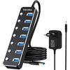 VKUSRA Hub USB 3.0 Alimentato, VKUSRA 7 Porte USB Hub con Alimentatore 5V/3A e Singoli Interruttori ON/OFF, Duplicatore Porta USB in Alluminio per PC, Windows, Mac OS, Linux, MacBook