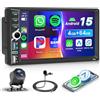 VECHTEL 4G 64G VECHTEL 7 Autoradio Bluetooth Android 15 Carplay Android Auto,DSP EQ,con schermo IPS,Wifi GPS Navi,2USB/Type-C,RDS/FM Radio 2 din con Retrocamera AHD/Comandi al volante