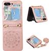 Szakdws Compatibile con Samsung Galaxy Z Flip 5 5G Custodia con catenina, Galaxy Z Flip 5 Custodia in pelle con cordino da appendere, rimovibile, in PU di alta qualità, con fiore di mandala, colore