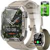 Baolubao Militare SmartWatch Uomo(Rispondi/Effettua Chiamate), Fitness Tracker con Torcia/Bussola/900mAh Batteria /24H Cardiofrequenzimetro/Sonno/ SpO2/100+ Modalità Sport per Android IOS (2 Cinturini)
