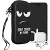 kwmobile Custodia in neoprene con zip per smartphone S - 4,5 - Astuccio portacellulare a sacchetto con cerniera - Borsa verticale - Don't touch my phone bianco/nero