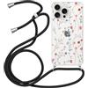Yirlbey Cover per iPhone 16 Pro Max 6,9 Pollici con Cordino, Custodia Trasparente con Rami di Fiori Disegni Aesthetic Laccio Tracolla Corda, Protective Case Rigida Collana Antiurto Sottile per Ragazza