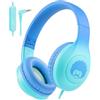 Rockpapa C24 Cuffie on-ear cablate con microfono, cuffie pieghevoli leggere con jack da 3,5 mm anti-groviglio, bassi stereo per laptop, telefono, tablet (blu verde)