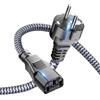 Goalfish Cavo di alimentazione a 3 pin, 2 m, nylon intrecciato, cavo di alimentazione (CEE 7/7 a IEC60320 C13), connettore dritto con VDE per monitor, PC, stampanti, PS3/PS4 Pro, scanner, TV, schermo