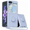 UEEBAI Custodia per Samsung Galaxy Z Flip 5 5G, ultra sottile, in silicone, con supporto ad anello girevole a 360 gradi, supporto magnetico per auto, custodia protettiva in TPU bumper cover - blu