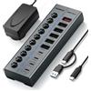 FIDECO Hub USB alimentato a 10 porte da 72 W, hub USB C con 1 BC1.2, 2 porte di ricarica PD da 45 W e 7 porte USB 3.2 (5 USB A + 2 USB C), hub USB in alluminio da 10 Gbps per laptop, PC, MacBook