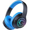 iClever Cuffie wireless bambini con luci LED, volume di sicurezza 74/85/94 dBA, 43 ore di riproduzione, audio stereo, type-C, cavo AUX, cuffie Bluetooth Bluetooth 5.3 per bambini