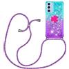 YAMCCCSE Custodia con Cordino per Samsung Galaxy A16, Liquid Quicksand Cover con Collana Practical Stylish, Trasparente Silicone Glitter Liquido Antiscivolo Case per Cellulare Girocollo，Blu + Viola