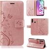 betterfon Samsung Galaxy A20s - Custodia per Samsung Galaxy A20s, con chiusura magnetica e scomparti per carte di credito, motivo floreale, colore: oro rosa